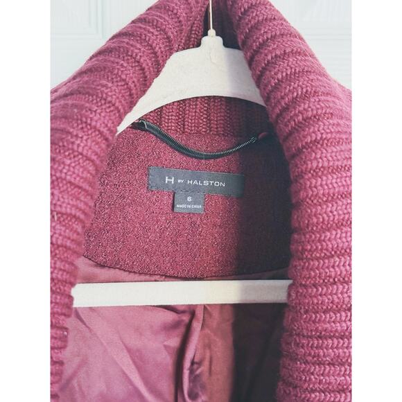 H by Halston Wool Blend Sweater Jacket Leather Sleeves Red 6 Quiet Luxury Maroon - Picture 6 of 10